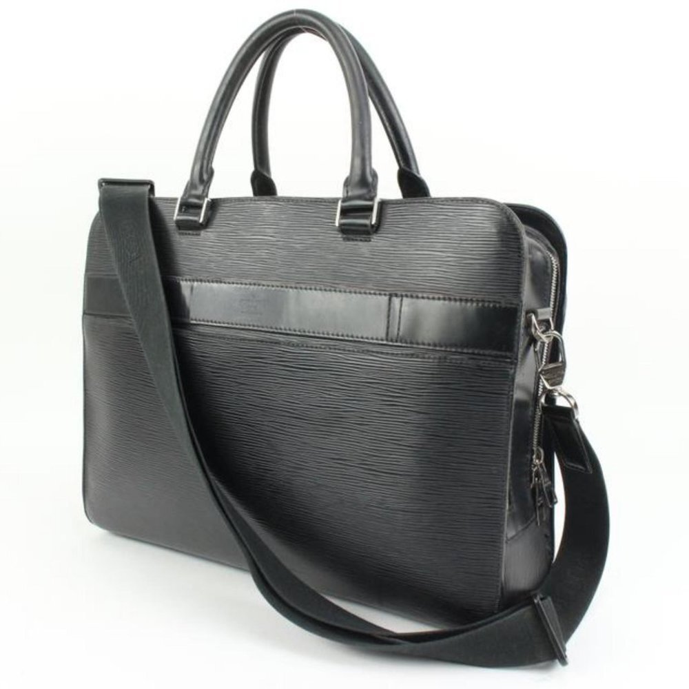 Louis Vuitton Black Epi Leather Noir Basano Messenger 2way Attache 45lk15 - Picture 2 of 12
